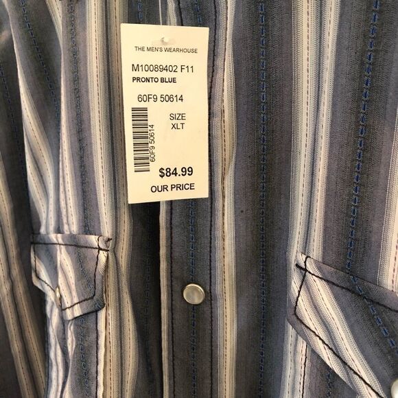 NWT Blue Pronto Uomo Long Sleeve Pearl Snap Shirt - Picture 2 of 7